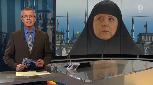 آنگلا مرکل صدراعظم آلمان با حجاب اسلامی !